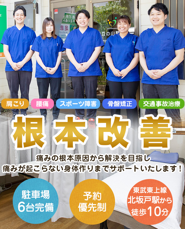 東武東上線北坂戸駅から徒歩10分の整骨院|伊豆の山整骨院坂戸院